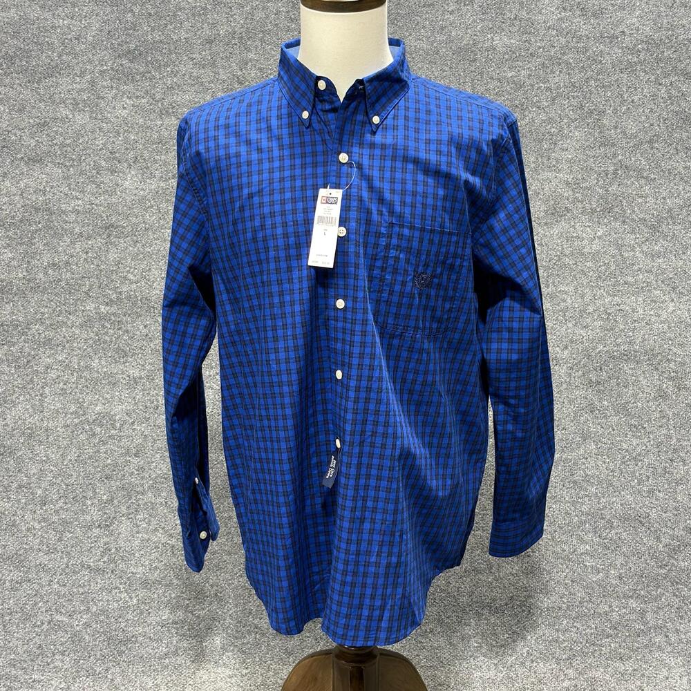 Chaps Shirt Mens Large Blue Check Button Down Long Sleeve Wrinkle Resistant